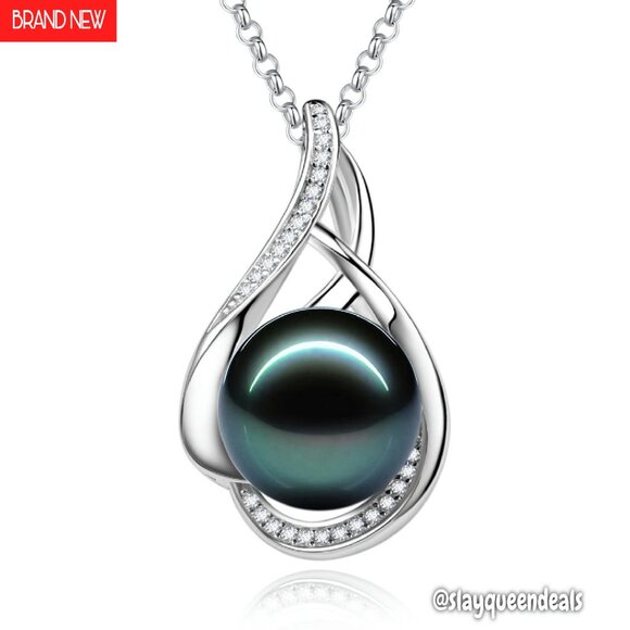 Sterling Silver Tahitian Pearl Necklace 10-12MM Adjustable 16+2 Inch